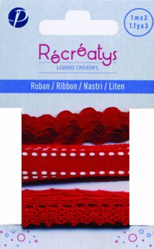 Récréatys Récréatys 4044 10 4 3 różne taśmy na kartonie, bawełna, 1 m, burgundowa czerwień 4044 10 4