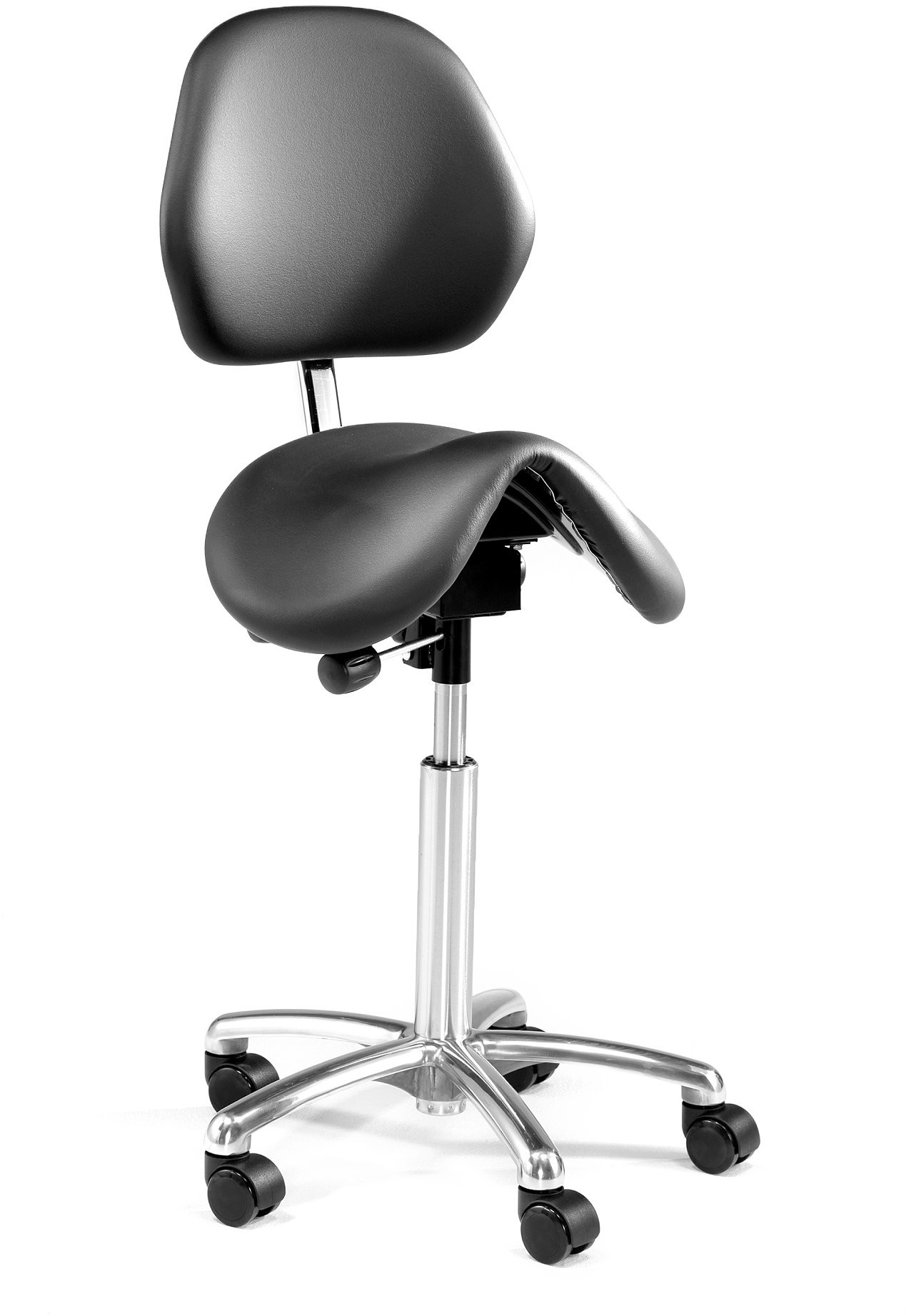 AJ Stołek siodłowy DERBY z oparciem Czarna skóra ekologiczna 234621