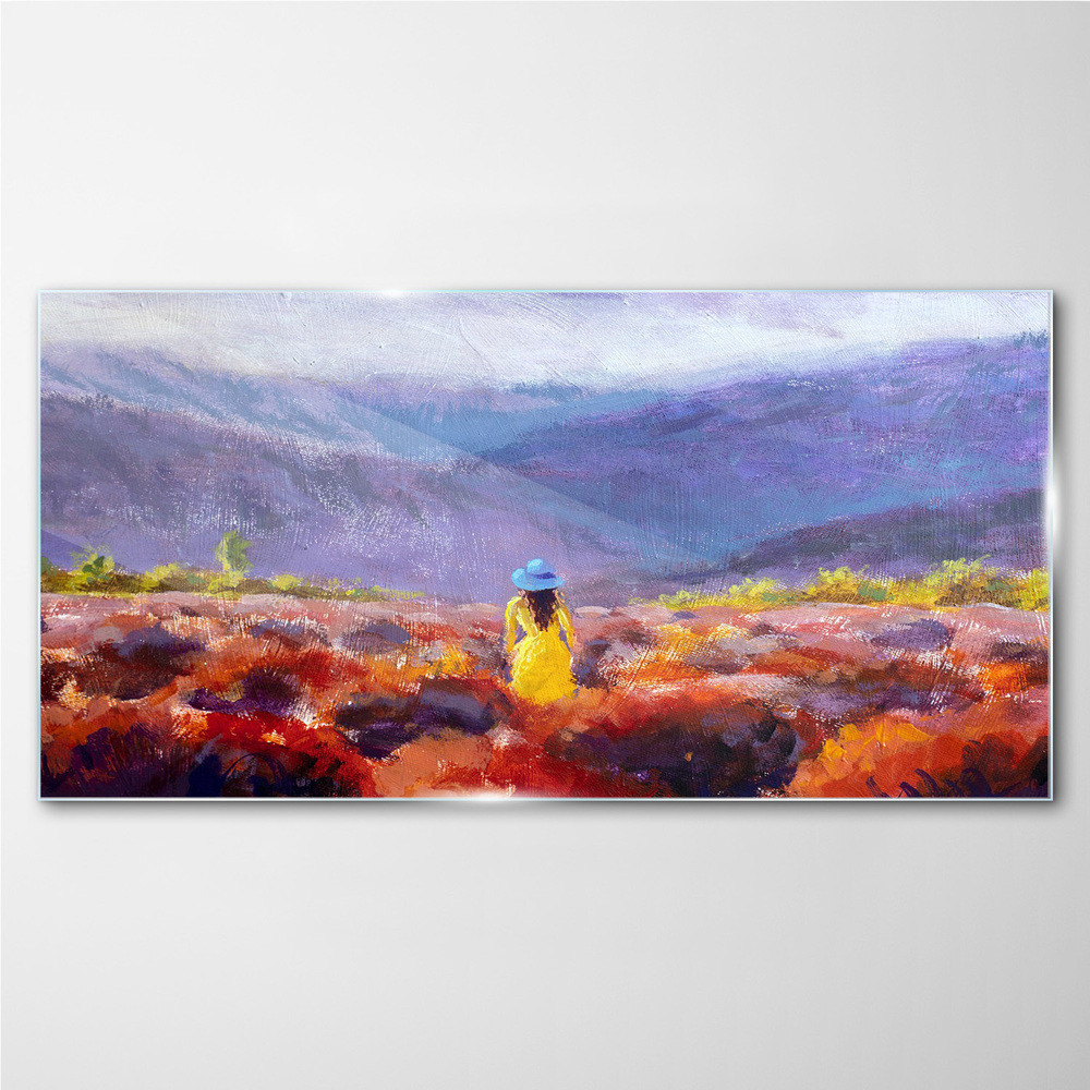 PL Coloray Obraz na Szkle Krajobraz łąka Góry 100x50cm