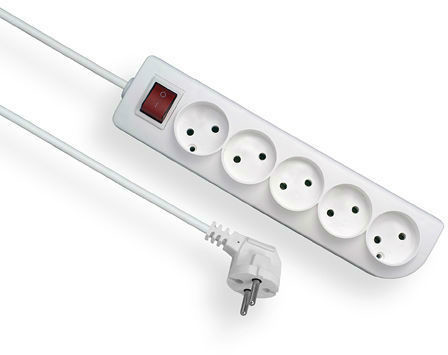 Elgotech Przedłużacz 5 gniazdowy bez uziemienia z wyłącznikiem 2x1 6m Biały PSN-56W