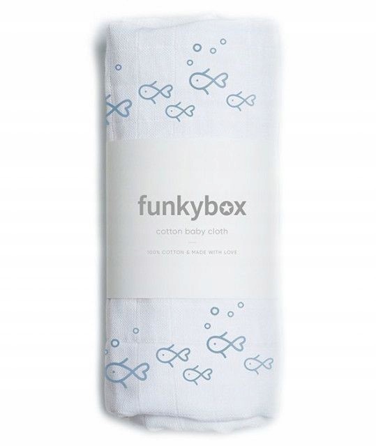 Funkybox Pieluszka Bawełniana 70x70,Blue Fish, 0m+