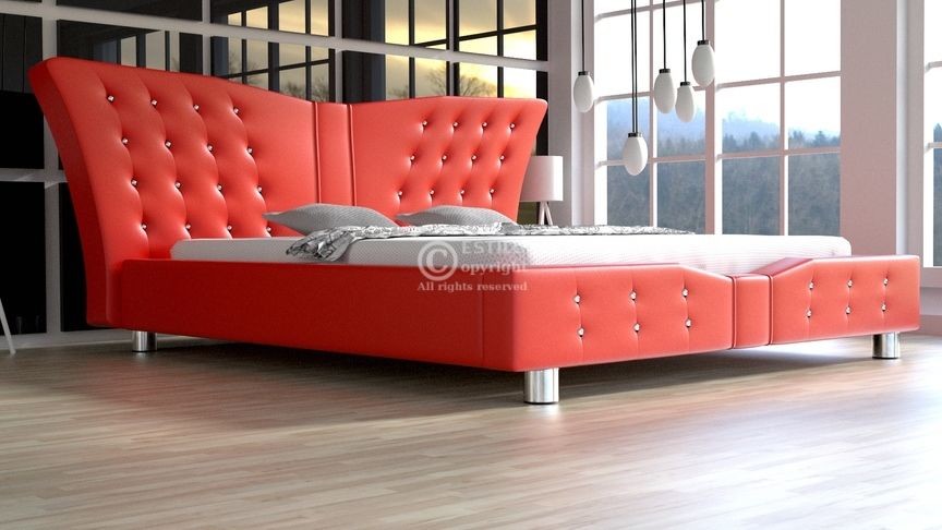 Estilo Łóżko tapicerowane Angel z kryształami - skóra naturalna 200x200