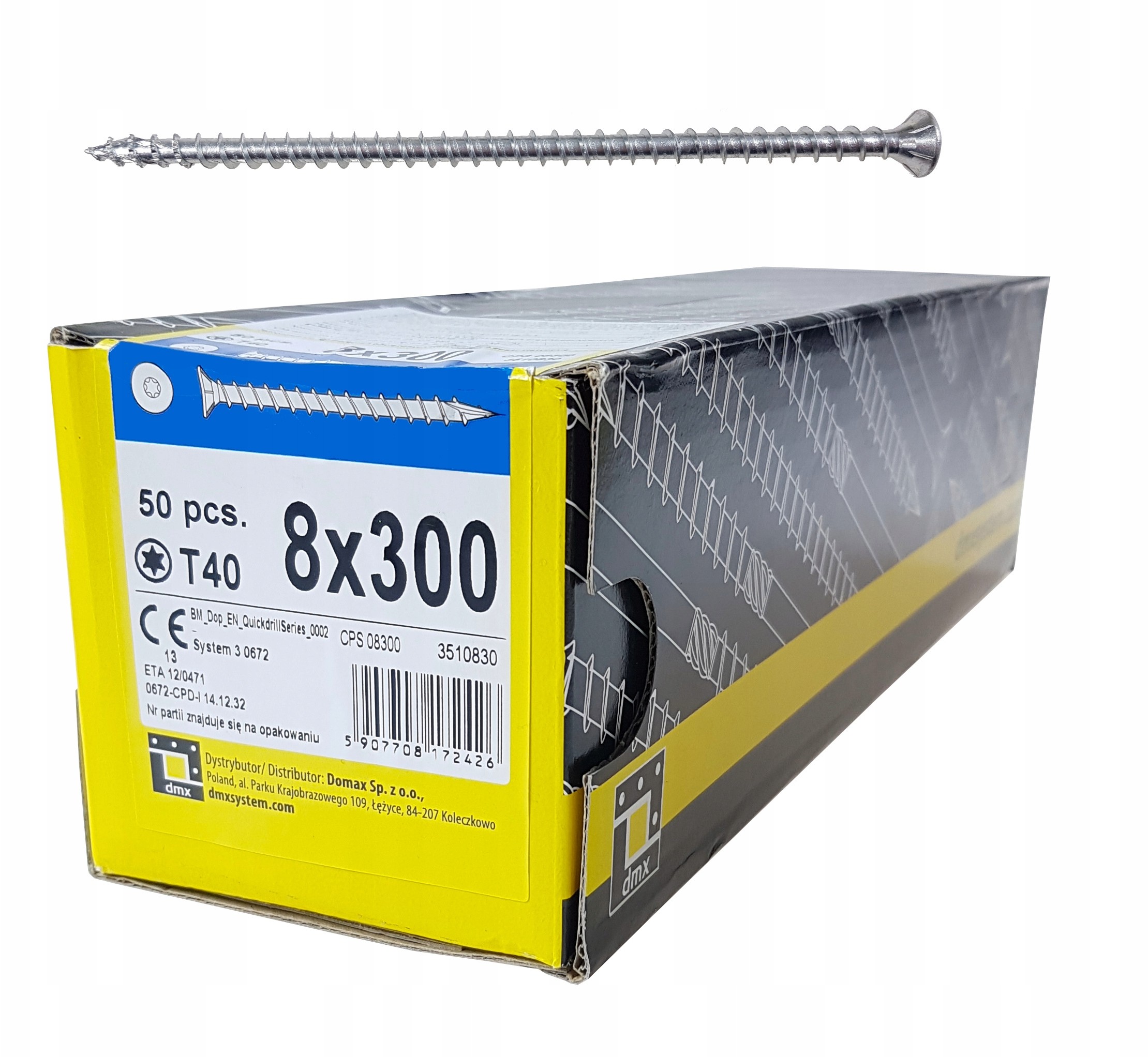 Wkręt ciesielski Cps 8x300 pełny gwint łeb Stożek