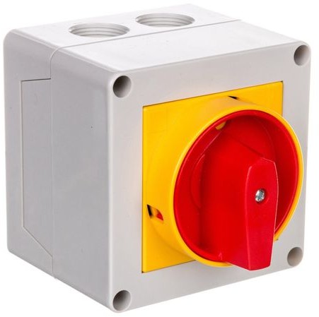 Lovato electric Sp. z o.o. Łącznik krzywkowy 0-1 3P 16A do wbudowania z pokrętłem żółto/czerwonym blokowany kłódką GX1610P25