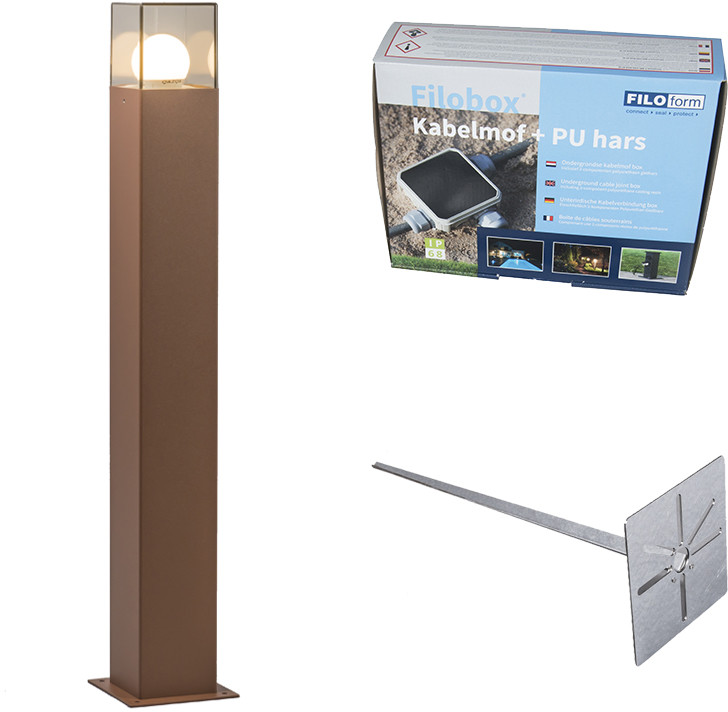 QAZQA Lampa zewnętrzna rdzawobrązowa 70cm IP44 z klinem i mufą kablową - Denmark