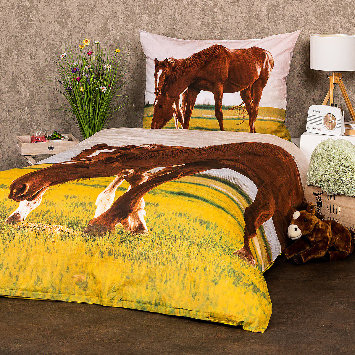 4Home Pościel bawełniana Horses, 140 x 200 cm, 70 x 90 cm