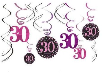 Amscan Świderki wiszące "Urodziny 30" Pink Celebration 12 szt 9900597