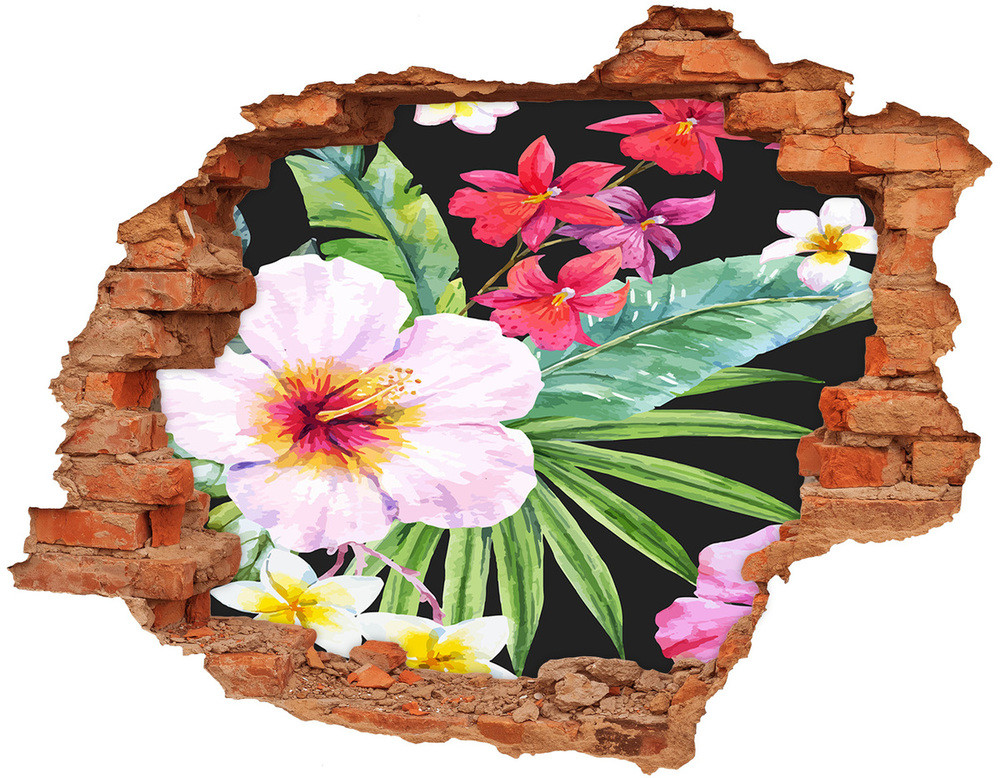Wallmuralia.pl Naklejka 3D dziura na ścianę Hawajskie kwiaty