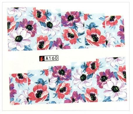 Allepaznokcie Naklejki wodne do paznokci arkusz 6,5 x 5,5 cm na 10 palców a Nr 160
