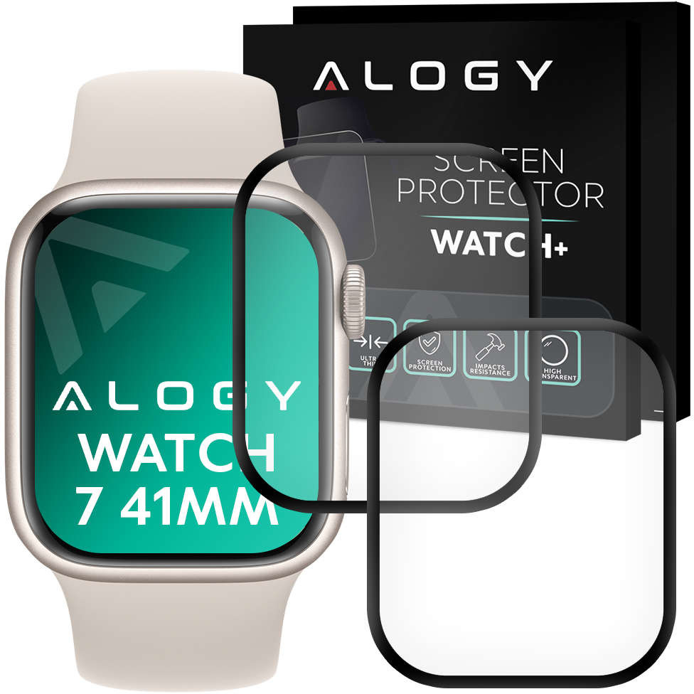 Alogy 2x Elastyczne Szkło 3D do Apple Watch 7 41mm Black 11133X1