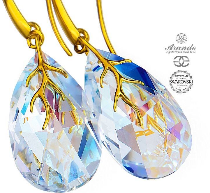 Swarovski ozdobne kolczyki BLUE AURORA GOLD HOLOGRAM ZŁOTE SREBRO