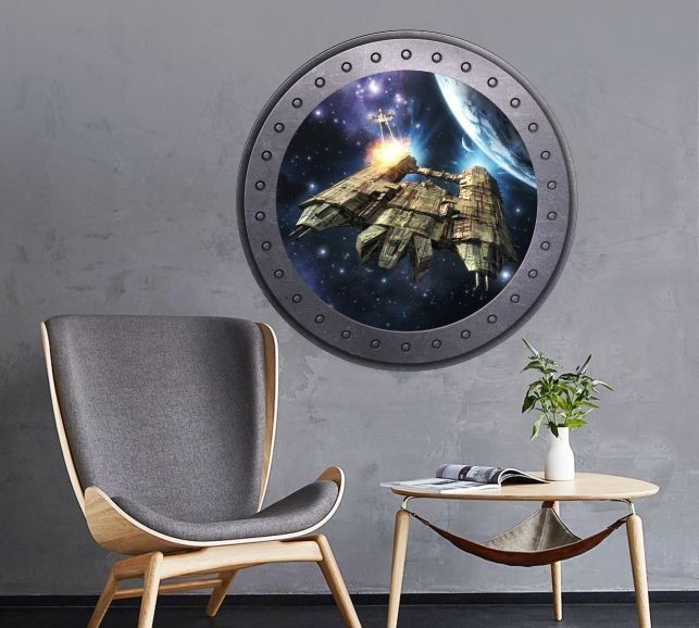 Naklejka okrągłe okno z kosmosem 3D014
