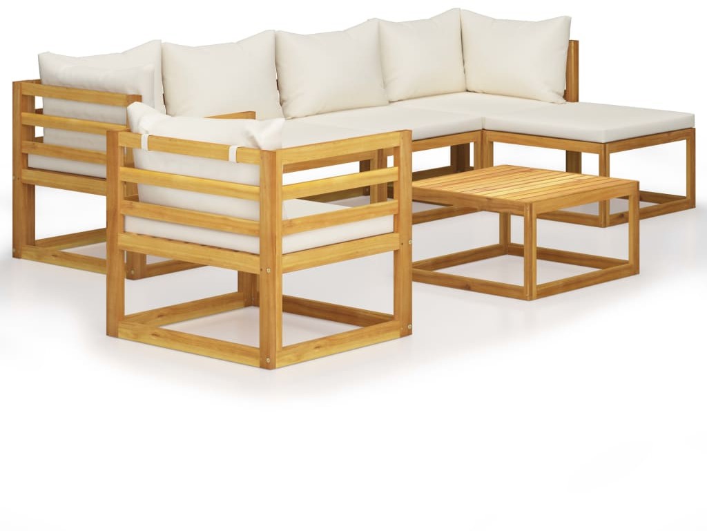 vidaXL 7-cz. zestaw wypoczynkowy do ogrodu, kremowe poduszki, akacja