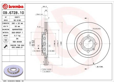 BREMBO Tarcza hamulcowa 09.6728.10