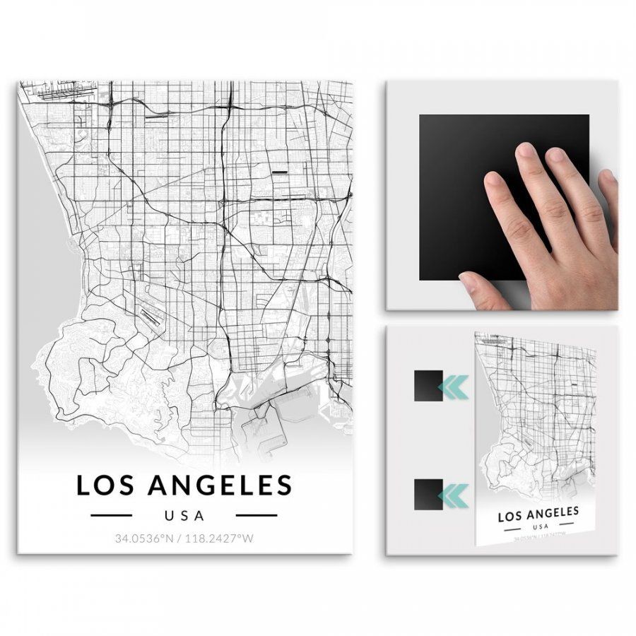 Pix4home Plakat metalowy Mapa B&W Los Angeles M POS-M-03415