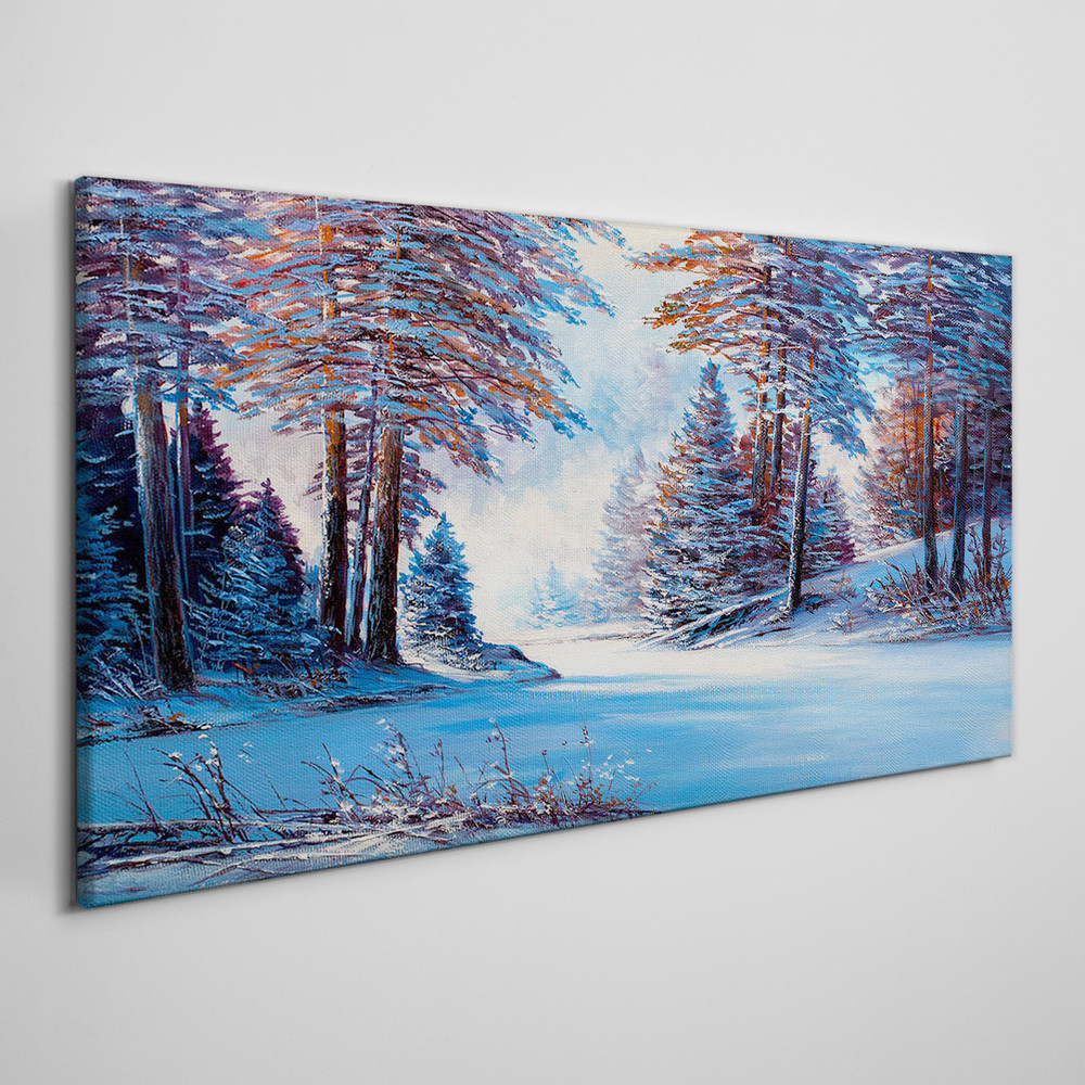PL Coloray Obraz na Płótnie Malarstwo Zima Las drzewa 100x50cm