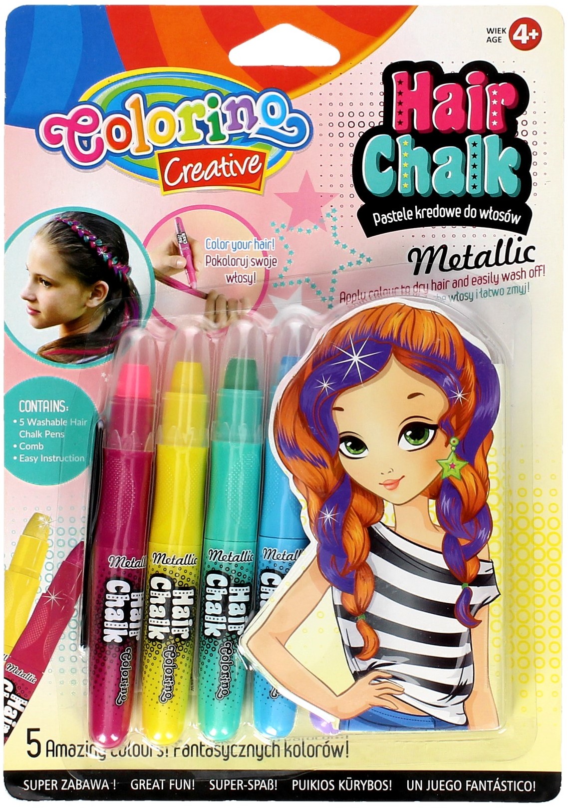 COLORINO Pastele kredowe do włosów 5kol metallic Colorino 68680PTR
