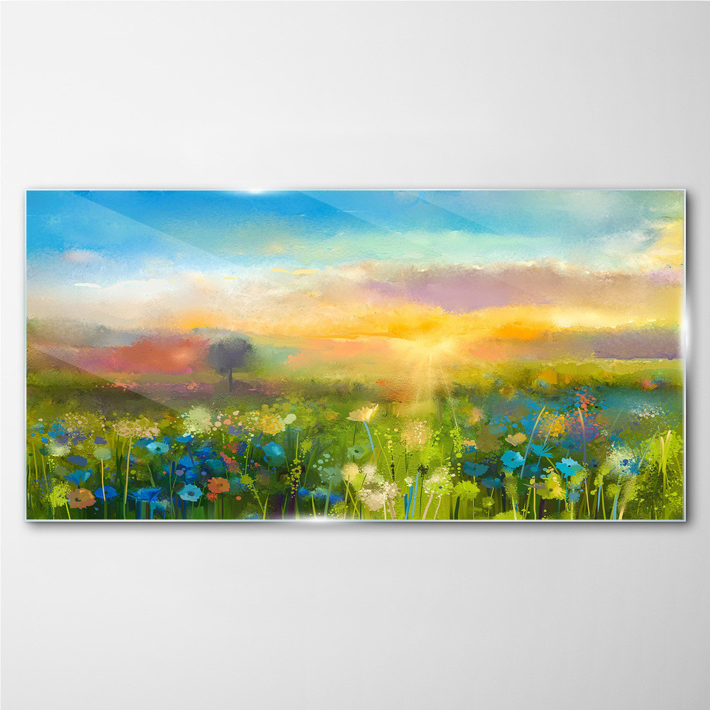 PL Coloray Obraz na Szkle kwiaty zachód słońca 100x50cm
