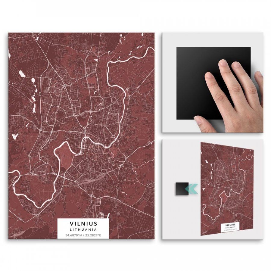 Pix4home Plakat metalowy Mapa Burgund Wilno L POS-L-02267