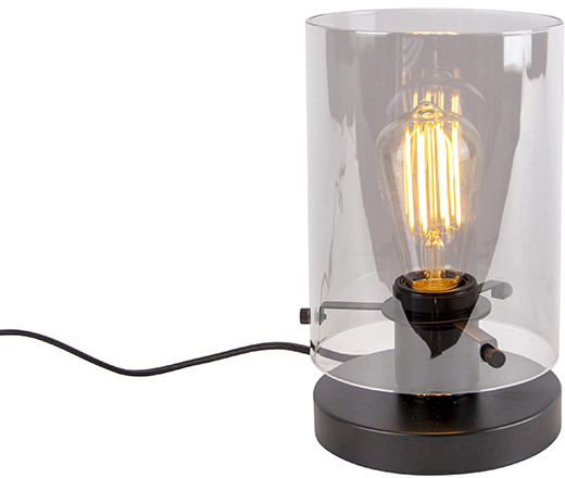 QAZQA Designerska lampa stołowa czarna przydymione szkło 25cm - Dome