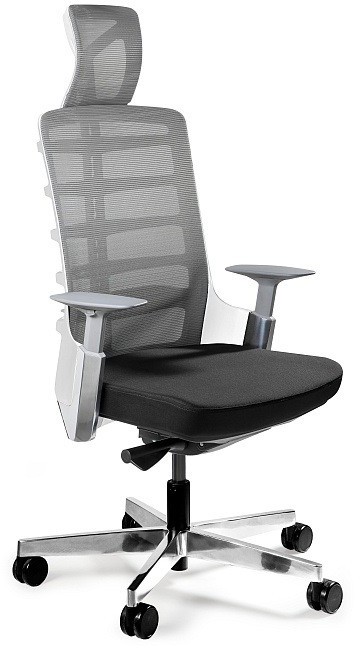 Unique Meble Ergonomiczne krzesło biurowe Spinelly, czarne, szare z zagłówkiem