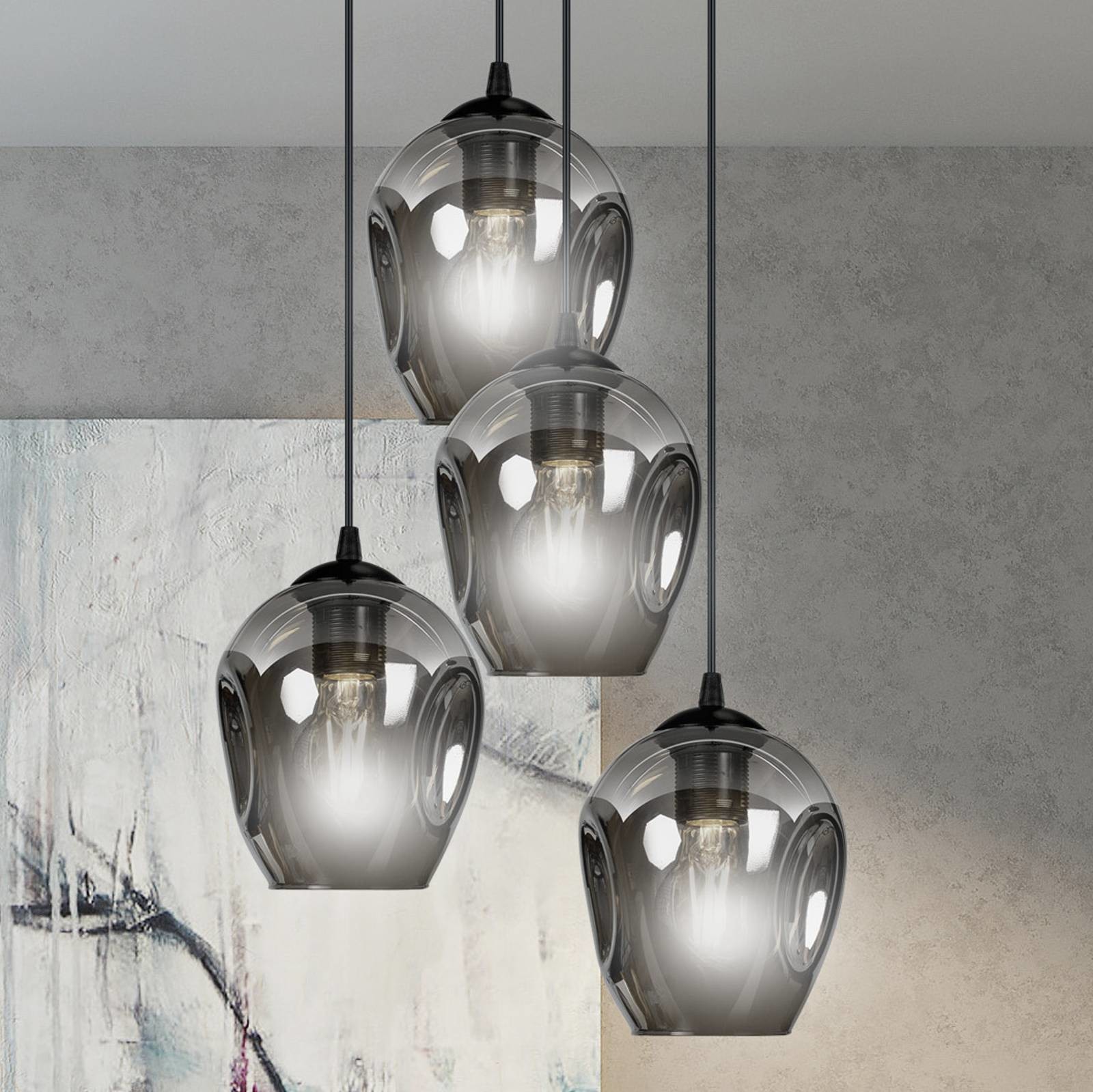 EULUNA Lampa wisząca Starla okrągła 4-pkt szkło grafitowe