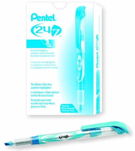 Pentel SL12 marker do tekstu z płynnie tusz do drukarki, 12 sztuki, jasnoniebieski SL12-S