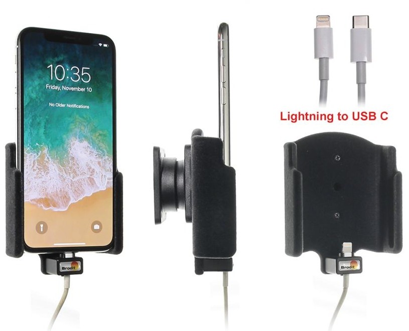 Фото - Тримач / підставка Brodit Uchwyt do Apple iPhone Xs z możliwością wpięcia kabla lightning USB-C 