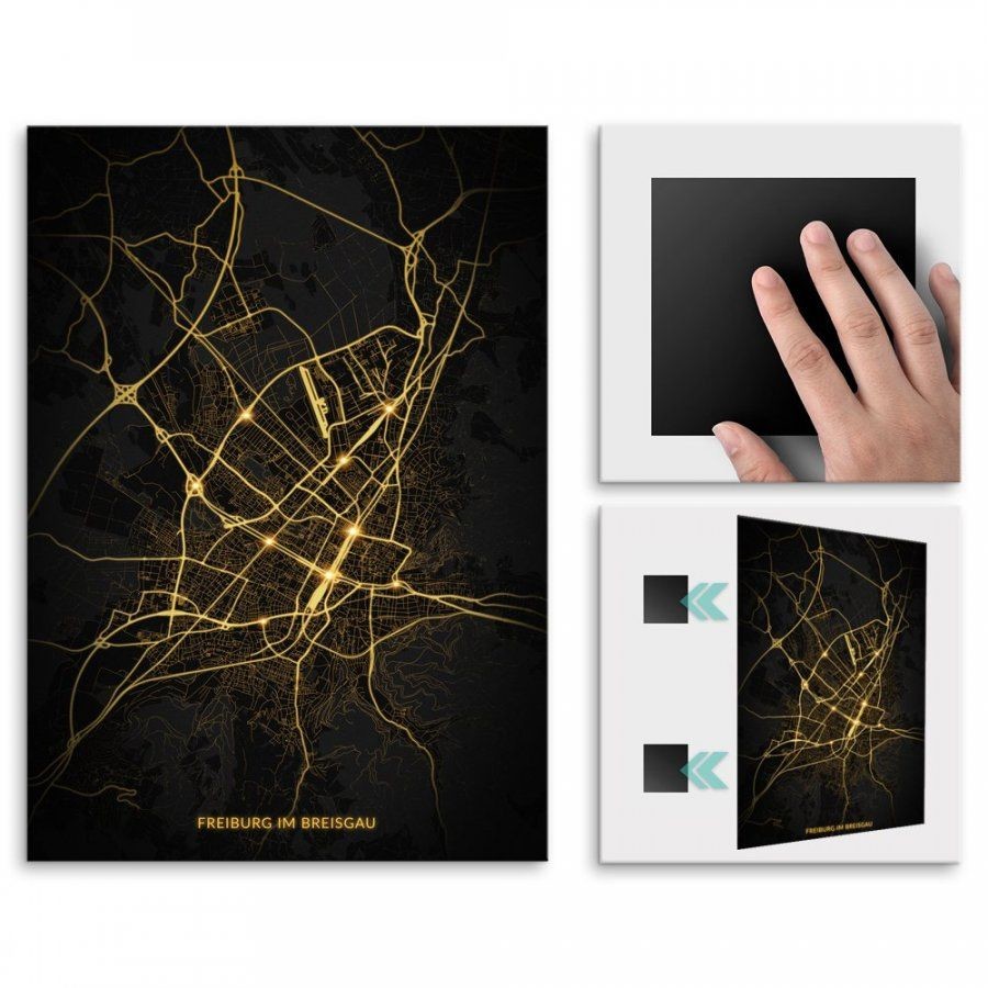Pix4home Plakat metalowy Mapa Night Lights Freiburg im Breisgau L POS-L-03220