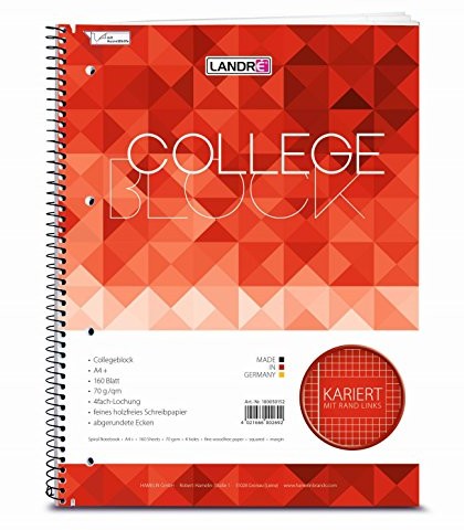 Landré landre 100050061 collegeblock uważanemu Stay cool, A4, 80 arkuszy, linie krawędzi, 70 G/M, 10-Pack 100050152