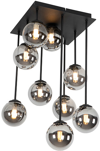 QAZQA Plafon art deco czarny przydymione szkło 9-źródeł światła - Athens