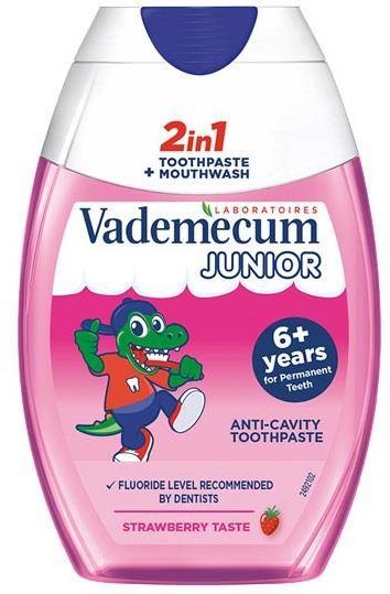 Vademecum Junior 2in1 pasta do zębów i płyn do płukania ust dla dzieci Strawberry 75ml