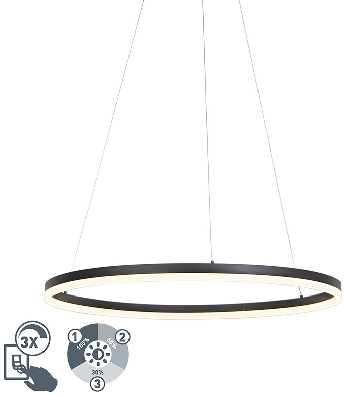 QAZQA Designerska lampa wisząca w kształcie pierścienia czarna 80 cm z diodą LED i ściemniaczem - Anello