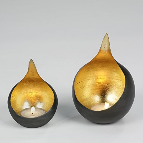 Lambert Świecznik szklany  Caldera duża  czarny/złoty 40544