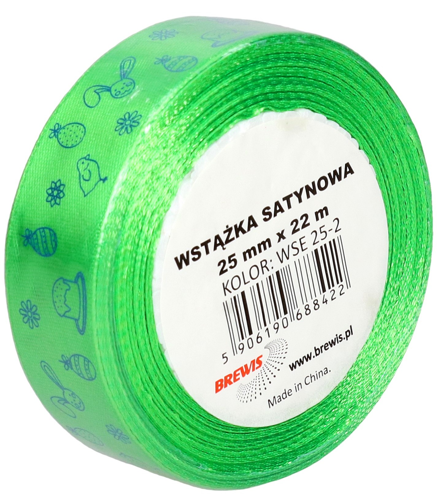 BREWIS Wstążka satynowa 25mm jasnozielona wielkanoc Brewis WSE25-2