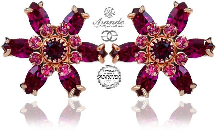 Swarovski Przepiękne Kolczyki Fuchsia Azure Rose Gold