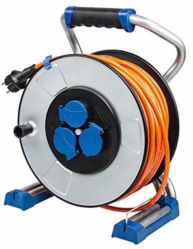 as - Schwabe as - Schwabe IronCoat Xperts Metallkabeltrommel 50m mit Schutzkontaktstecker, 3 Schutzkontaktdosen mit Sicherheitsklappdeckeln 230V, 16A, max. 3500W, Made in Germany, H07BQ-F 3G1,5, IP44, 23646 23646