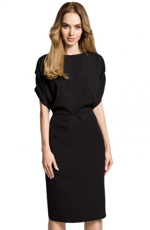 SukienkiShop Sukienka elegancka ołówkowa kimonowa z bufiastymi rękawami czarna - SukienkiShop