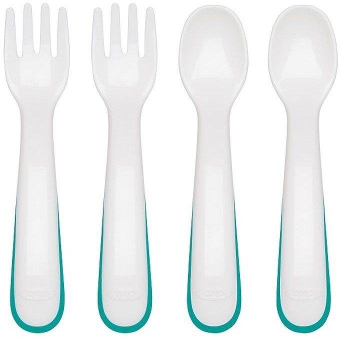 Oxo Sztućce Plastikowe 12m+ Teal 4 szt