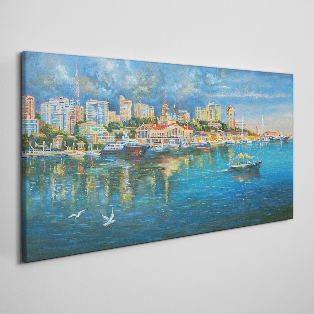 PL Coloray Obraz Canvas miasto port statki morze 100x50cm