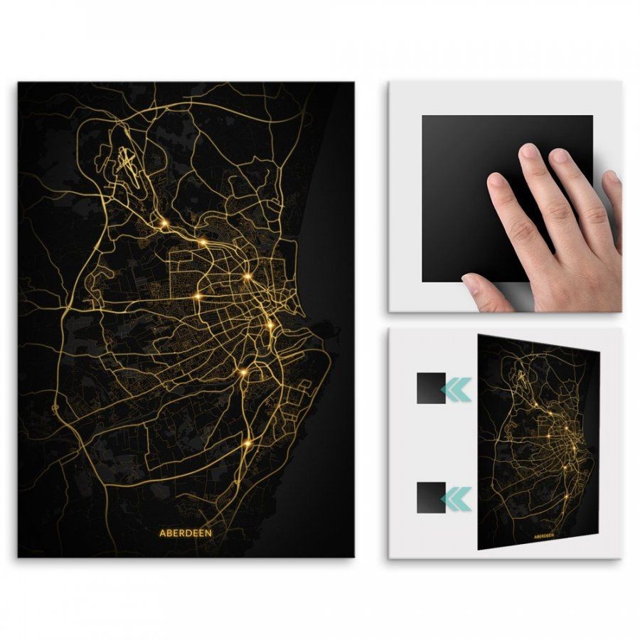 Pix4home Plakat metalowy Mapa City Lights Aberdeen L POS-L-04390