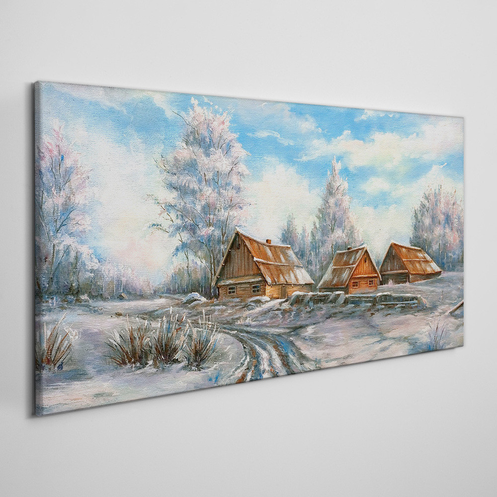 PL Coloray Obraz na Płótnie zima chaty drzewa przyroda 100x50cm