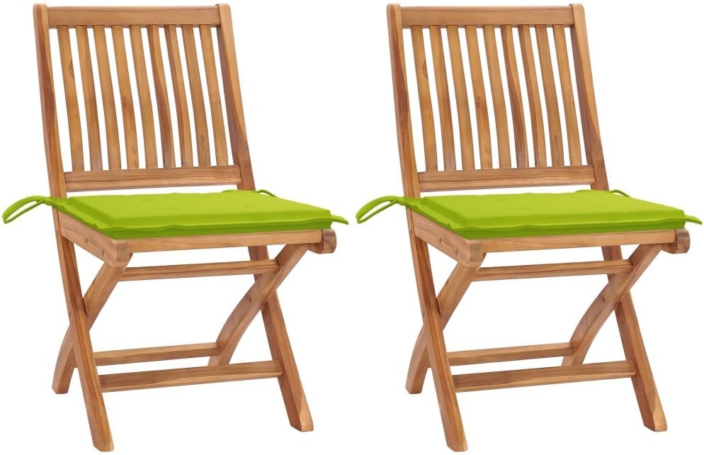 vidaXL Krzesła ogrodowe, 2 szt., jasnozielone poduszki, drewno tekowe! 3062444