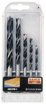 Bahco zestaw wierteł spiralnych do drewna, 5-częściowy, pudełko z tworzywa sztucznego, 4, 5, 6, 8, 10 MM