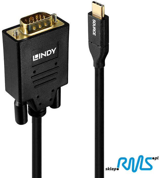 Lindy 43252 Przejściówka adapter) na kablu USB C wtyk) VGA wtyk) 2m LY-43252