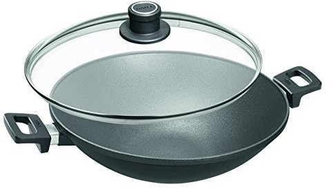 Woll Wok do kuchenek indukcyjnych z odlewu wełniany 1136ill Titanium Nowo średnica 36 cm, wysokość 11 cm z dwoma bocznymi uchwytami łącznie z bezpiecznego szkła pokrywka 1036ILL