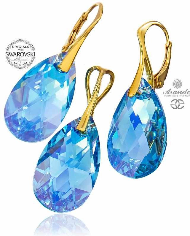 Arande SWAROVSKI najnowsze kolczyki wisiorek AQUAMARINE ZŁOTE SREBRO unikat 701163