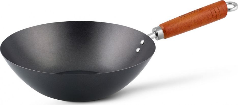 NoName Patelnia patelnia wok z drewnianą rączką 27 cm stal/drewno czarny/brązowy twm_592422