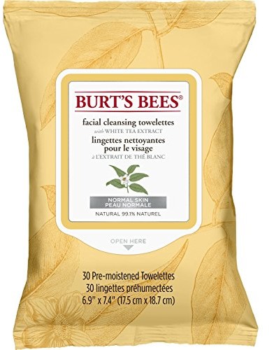 Burt's Bees szampon wilgotnych chusteczek do oczyszczania twarzy do skóry wrażliwej z bawełny gorzelniczego, 30 sztuk 1 szt. w opakowaniu 01445-14