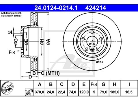 ATE TARCZA HAM 24.0124-0214.1 BMW E65, E66, E67 745D 05-  24.0124-0214.1